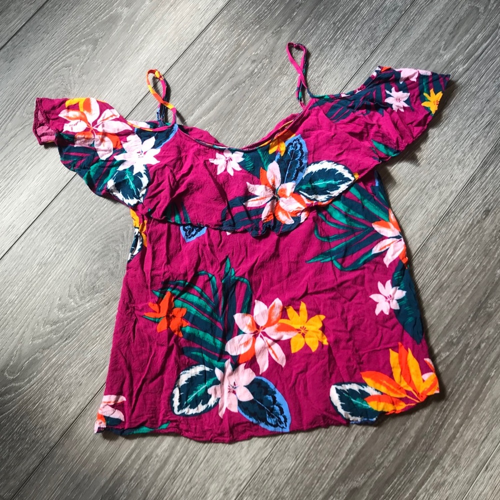 Old Navy Purple Floral Open Shoulder Tank Top